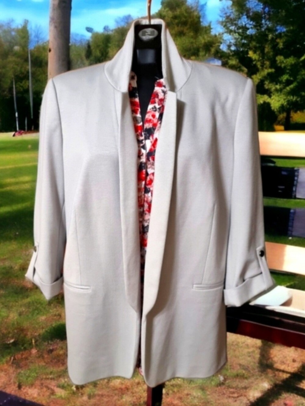 One By Chapter One Light Gray Women's Open-Front 3/4 Sleeves Blazer Jacket Sz L